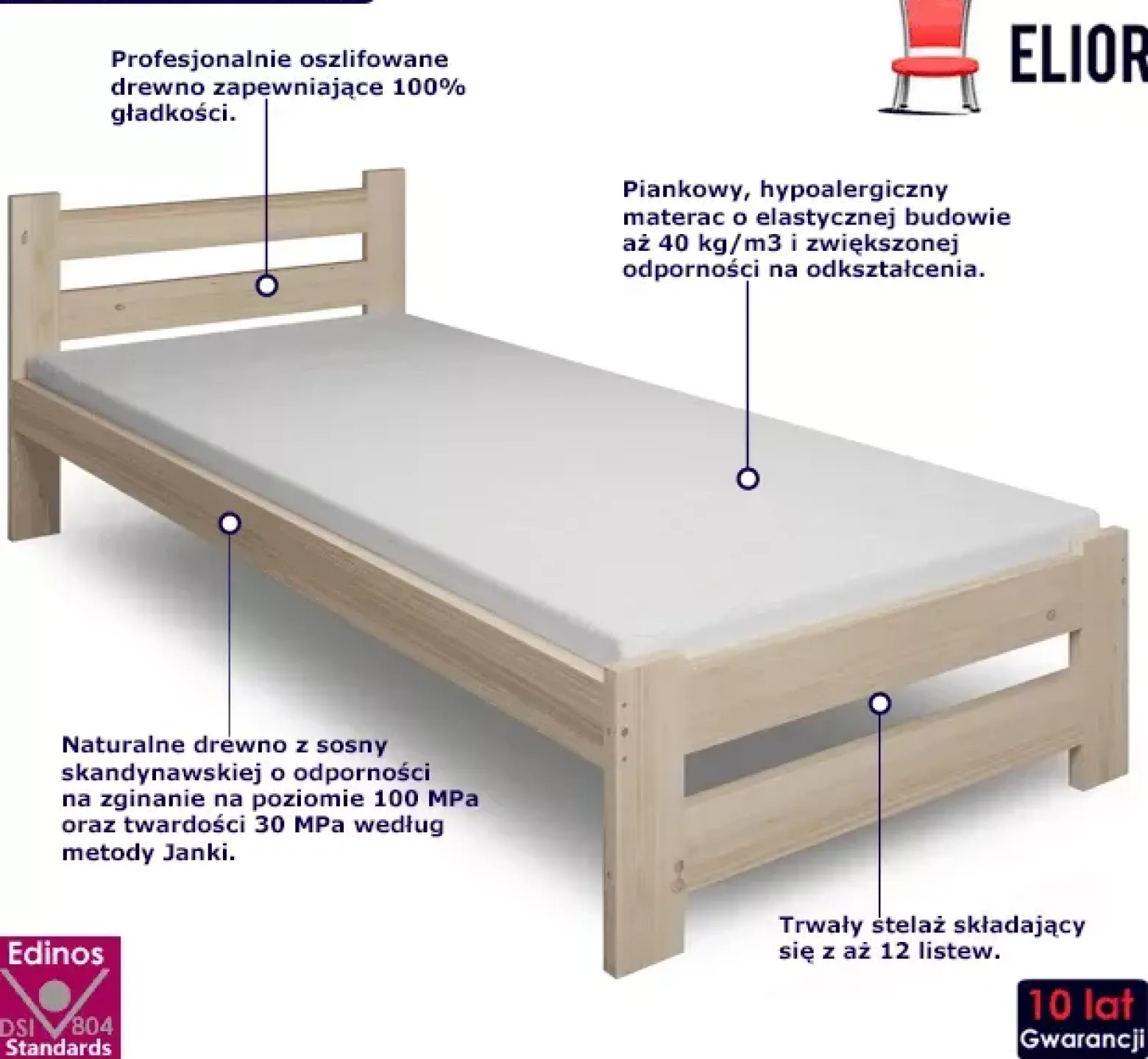 Pojedyncze łóżko drewniane z materacem 80x200 - Veero
