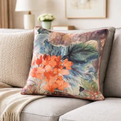 Poszewka 60x60 Chloe kwiaty brązowa ruda welurowa