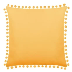 Poszewka 45x45 Fluffy musztardowa z pomponami