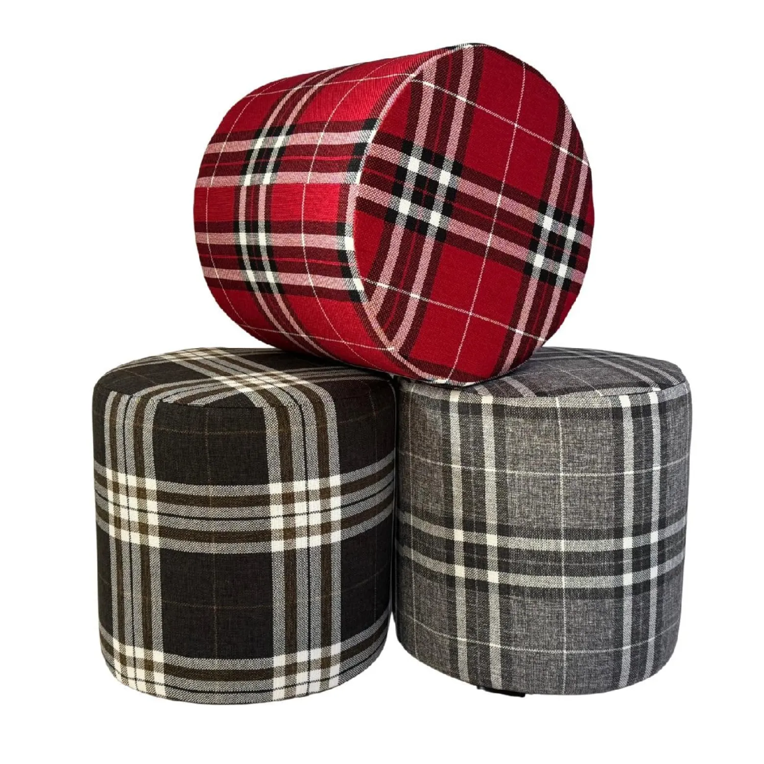 Pufa LOBOX plecionka 40x40 cm okrągła w kratę do salonu czerwona