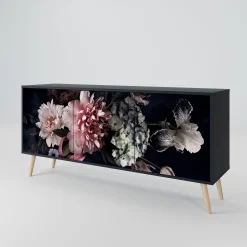 PURE BLOSSOM Komoda 3 drzwi Czarna-Bukowa skośna