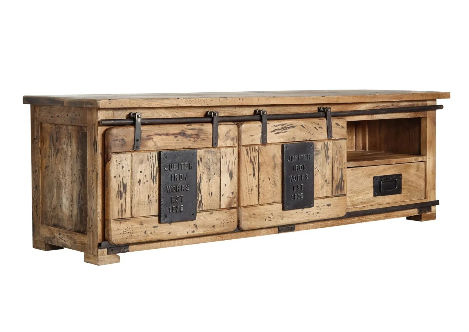 RAILWAY Szafka RTV #101 Mango woskowane + metal 160x45x50 cm