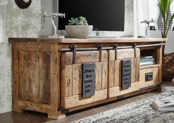RAILWAY Szafka RTV #101 Mango woskowane + metal 160x45x50 cm