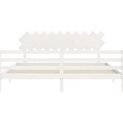 Rama łóżka z wezgłowiem biała 200x200 cm lite drewno
