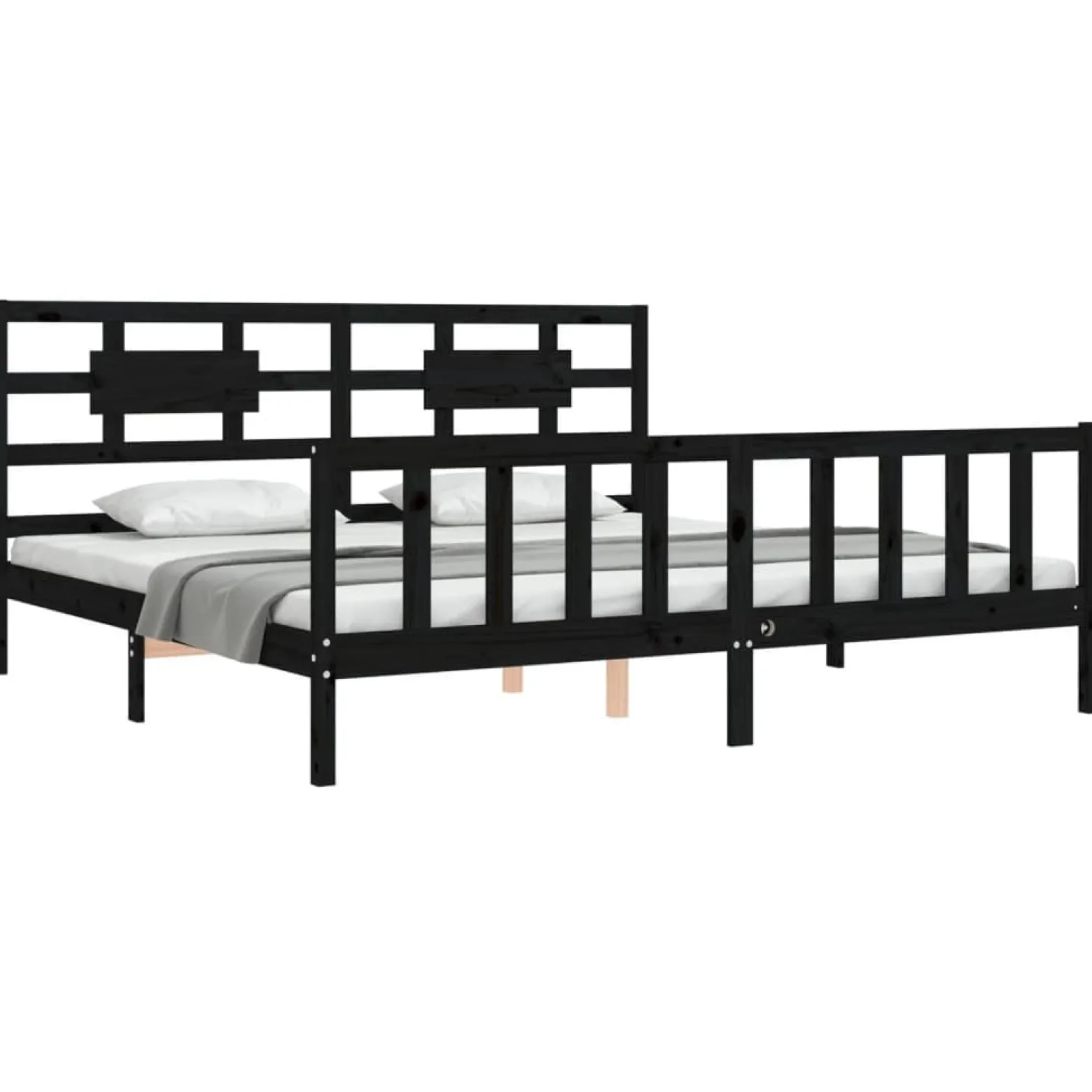 Rama łóżka z wezgłowiem czarna 200x200 cm lite drewno