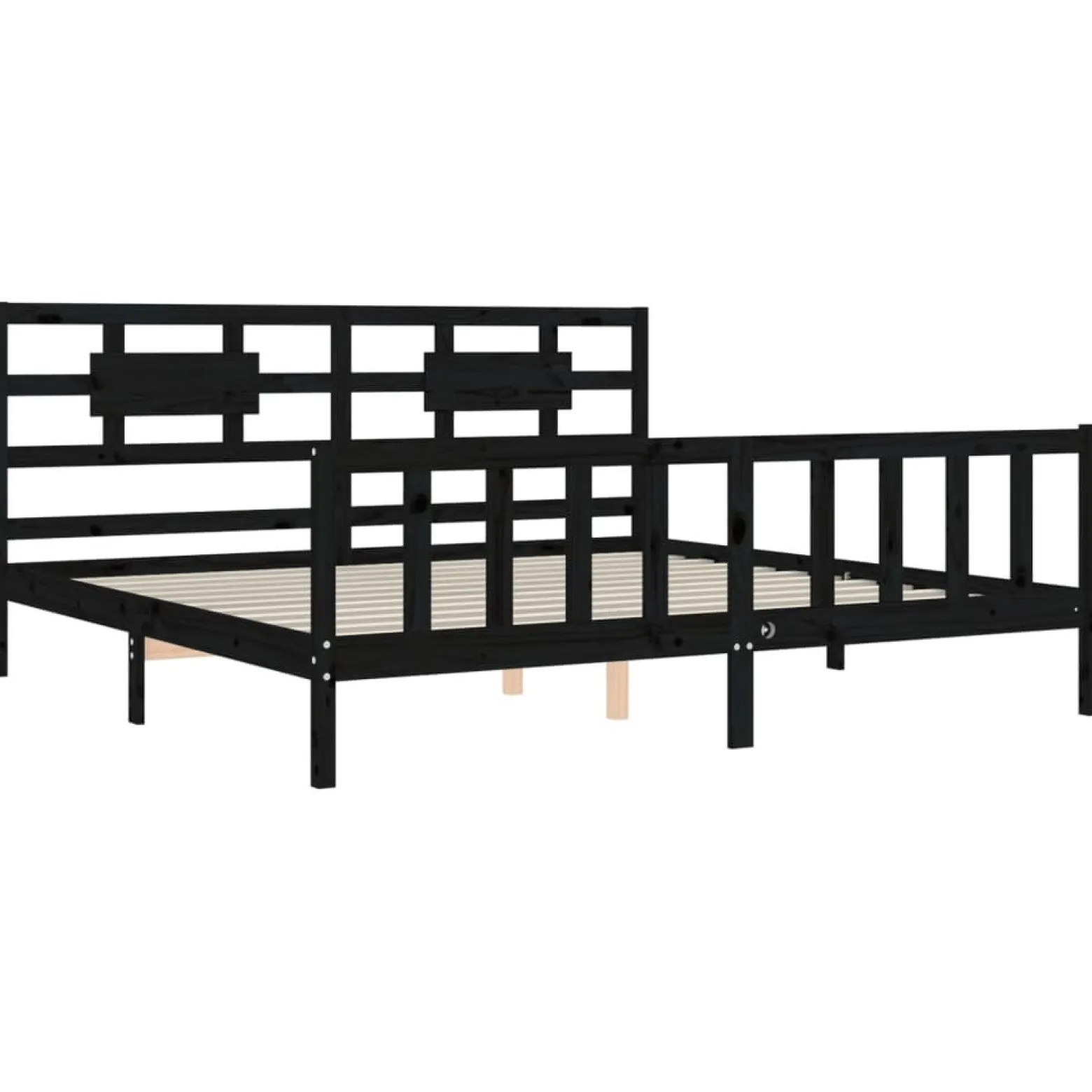 Rama łóżka z wezgłowiem czarna 200x200 cm lite drewno