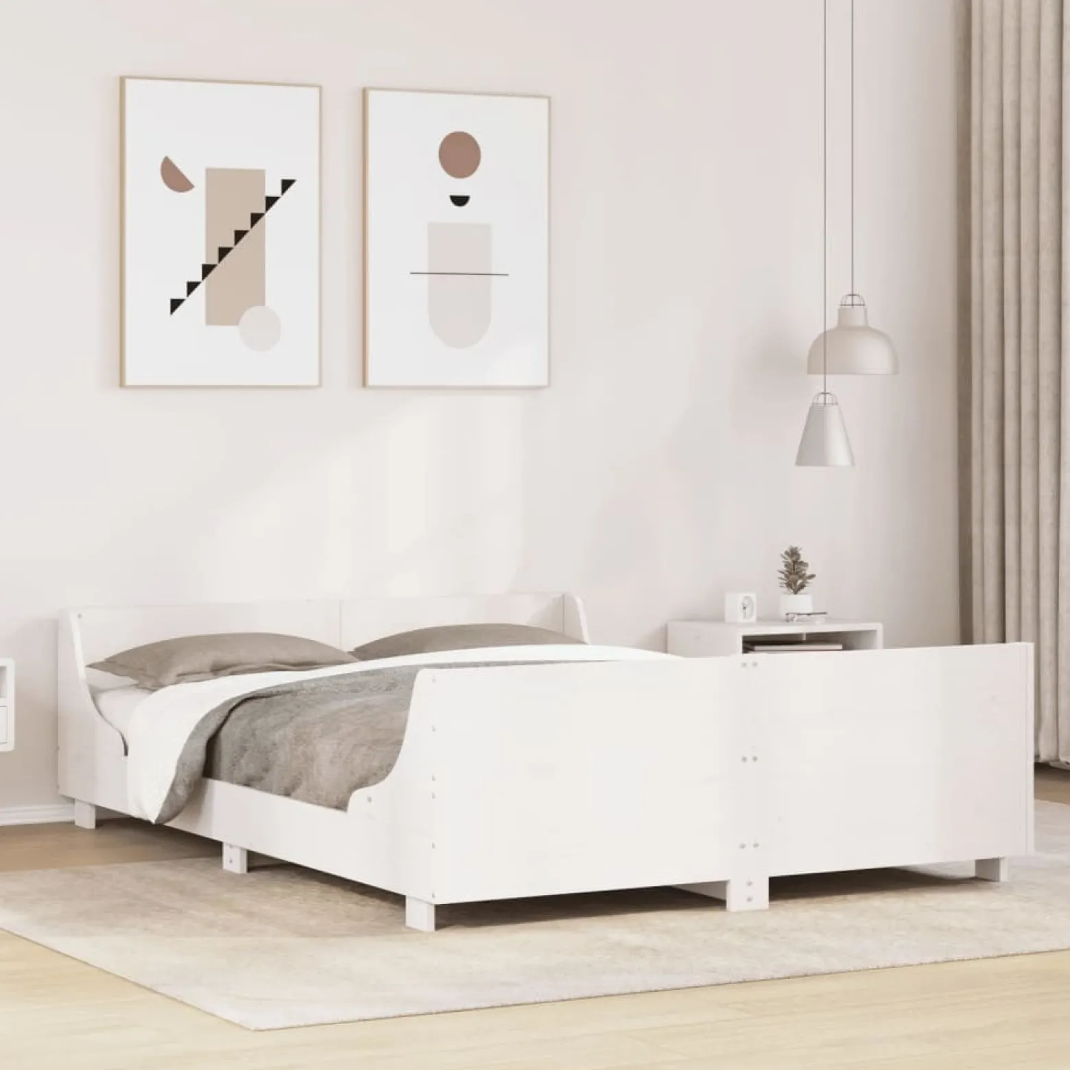 Rama łóżka bez materaca biała 150x200 cm lite drewno sosnowe