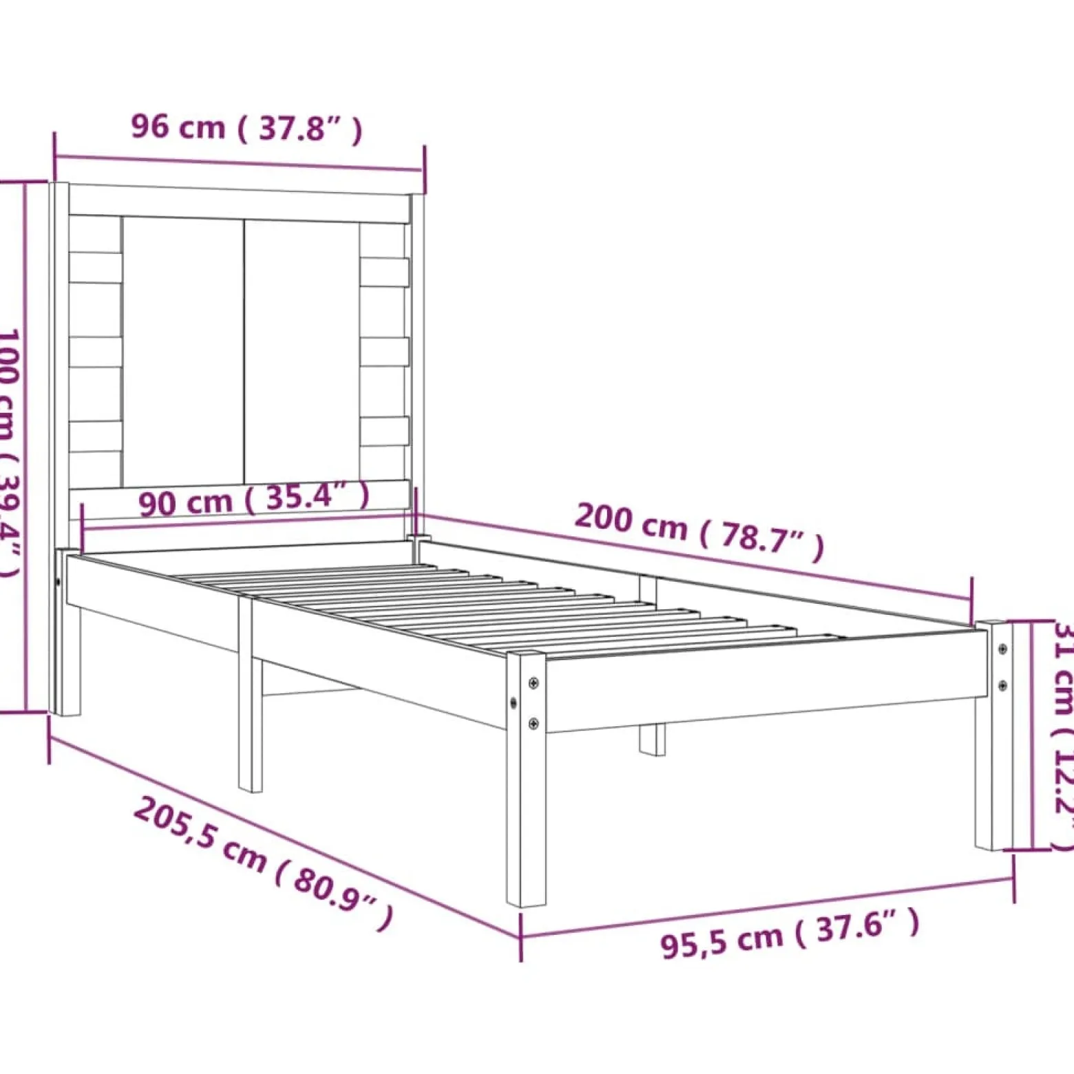 Rama łóżka bez materaca 90x200 cm lite drewno sosnowe