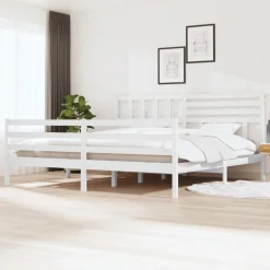 Rama łóżka biała lite drewno sosnowe 200 x 200 cm
