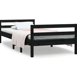 Rama łóżka czarna 75x190 cm lite drewno sosnowe