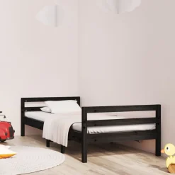 Rama łóżka czarna 75x190 cm lite drewno sosnowe