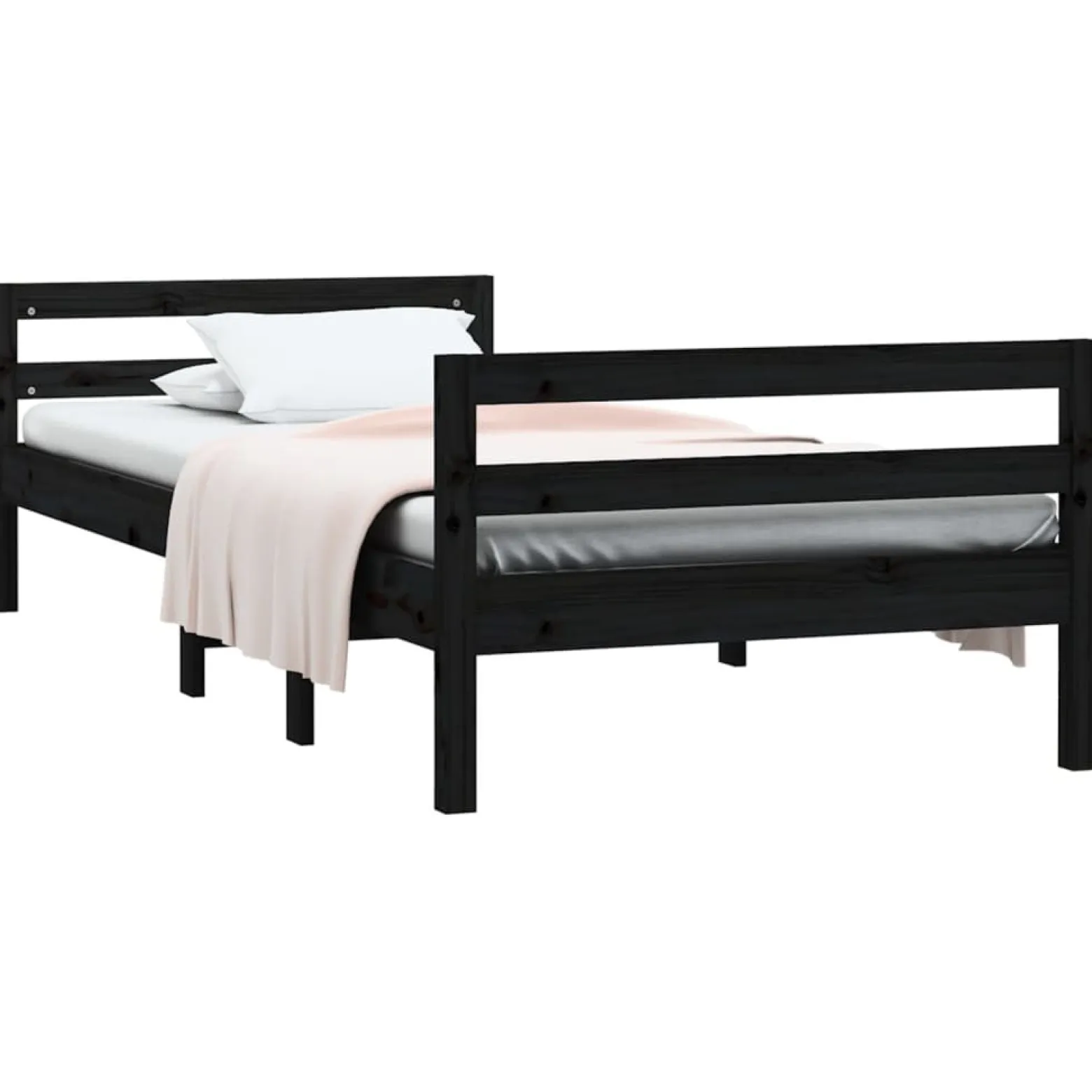 Rama łóżka czarna 75x190 cm lite drewno sosnowe