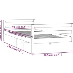 Rama łóżka czarna 75x190 cm lite drewno sosnowe