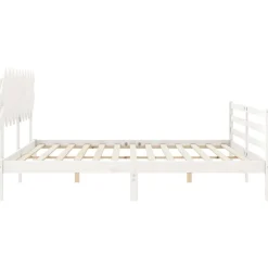Rama łóżka z wezgłowiem biała 200x200 cm lite drewno