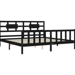 Rama łóżka z wezgłowiem czarna 200x200 cm lite drewno