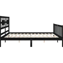 Rama łóżka z wezgłowiem czarna 200x200 cm lite drewno