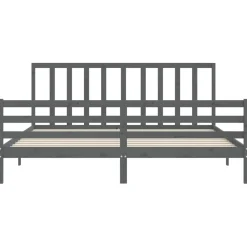 Rama łóżka z wezgłowiem szara 200x200 cm lite drewno