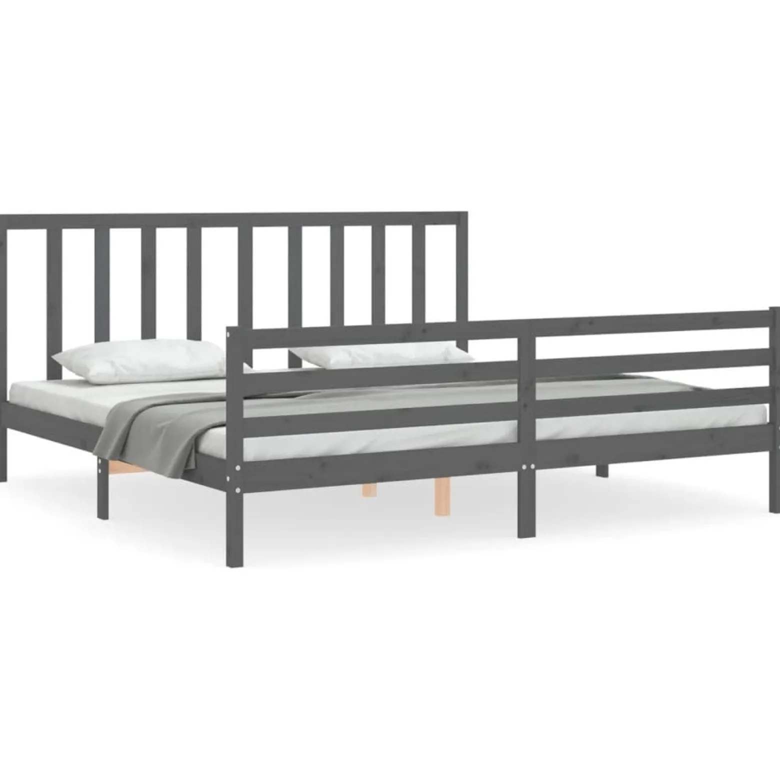 Rama łóżka z wezgłowiem szara 200x200 cm lite drewno