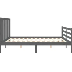 Rama łóżka z wezgłowiem szara 200x200 cm lite drewno