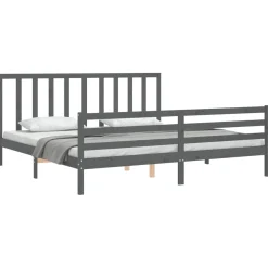 Rama łóżka z wezgłowiem szara 200x200 cm lite drewno
