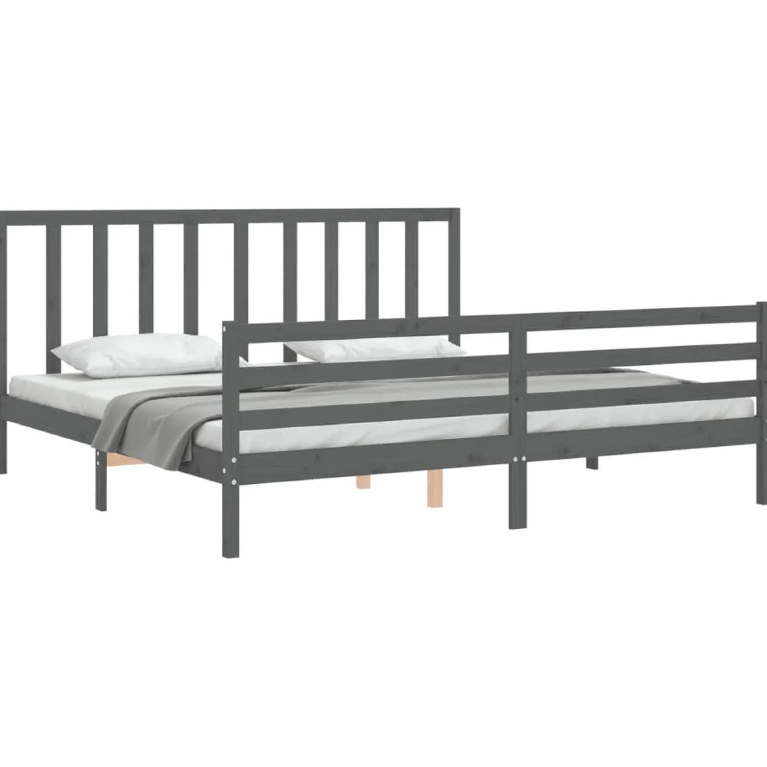 Rama łóżka z wezgłowiem szara 200x200 cm lite drewno