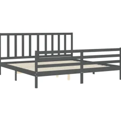 Rama łóżka z wezgłowiem szara 200x200 cm lite drewno