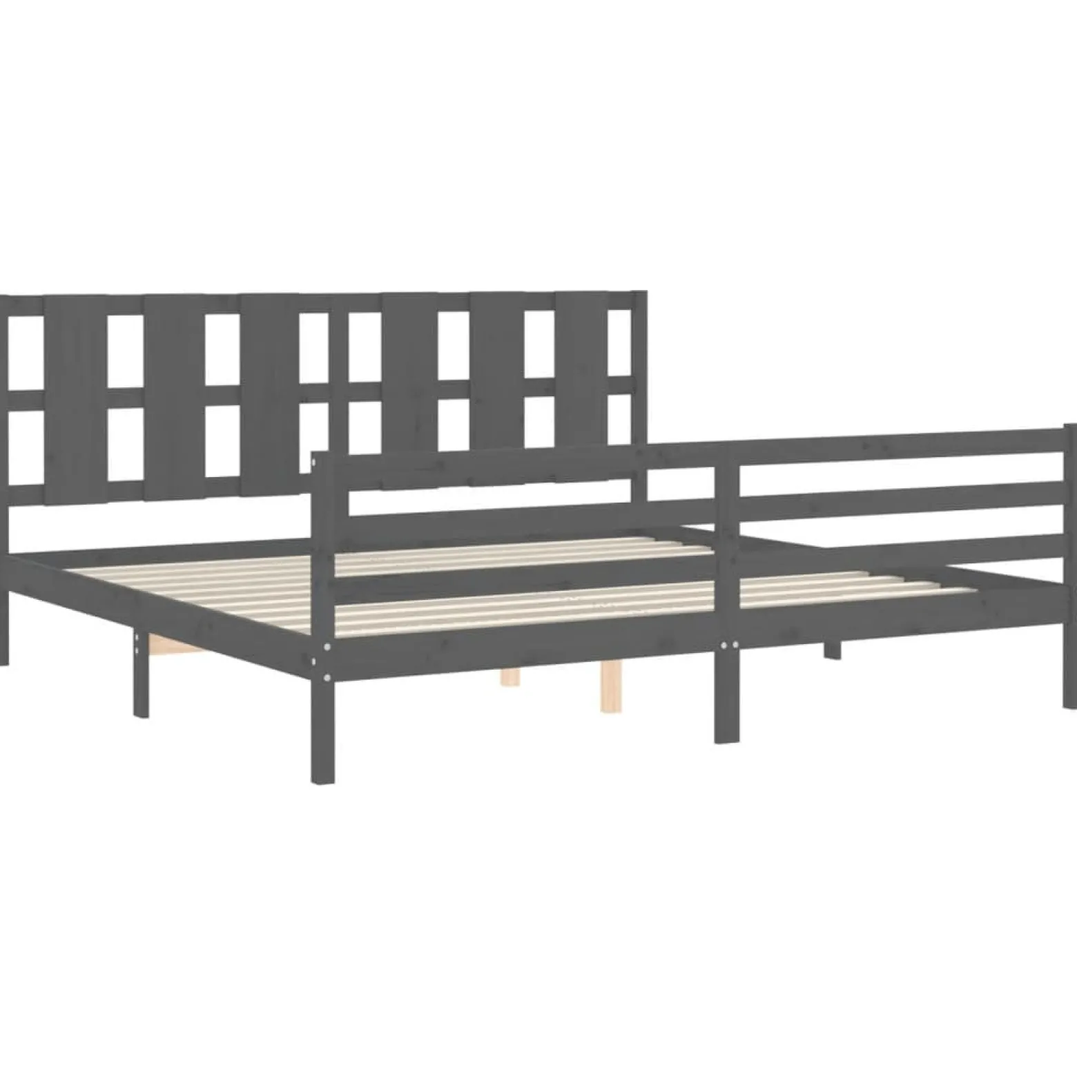 Rama łóżka z wezgłowiem szara 200x200 cm lite drewno