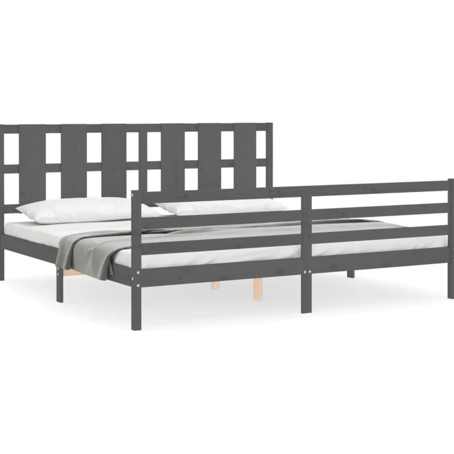 Rama łóżka z wezgłowiem szara 200x200 cm lite drewno