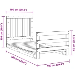 Rama łóżka z wezgłowiem 100x200 cm lite drewno sosnowe