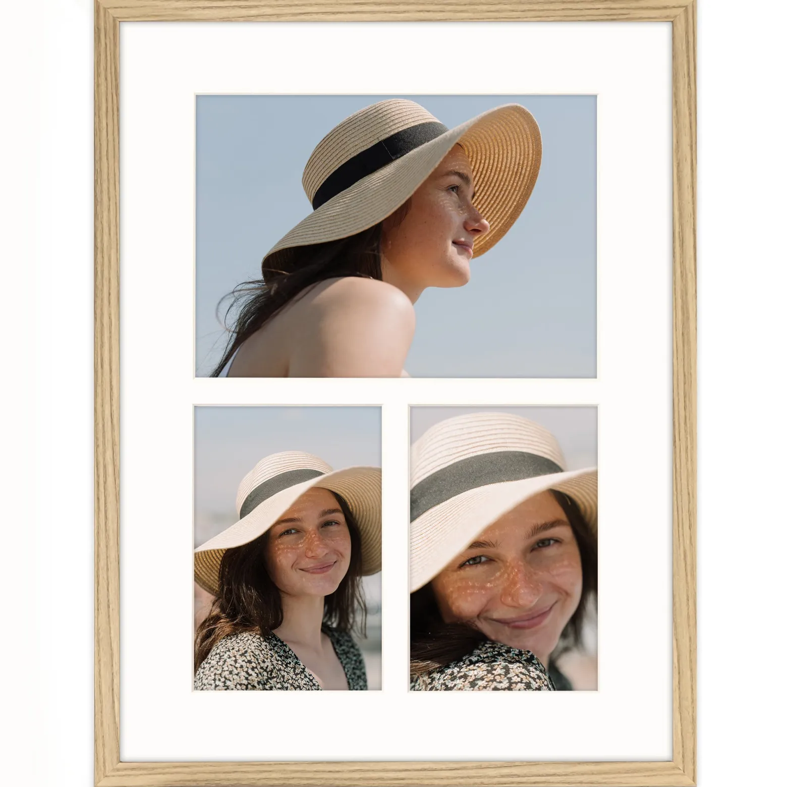 Ramka na 3 zdjęcia 2x 10x15 1x 15x21 dębowa foto galeria 30x40 cm FRAMAI