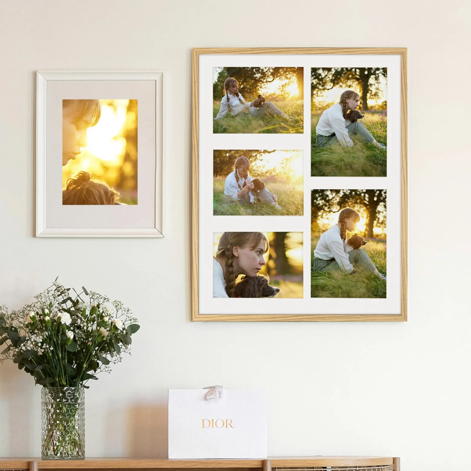 Ramka na zdjęcia 2x 15x21 3x 13x18 dębowa galeria na 5 zdjęć 40x50 FRAMAI