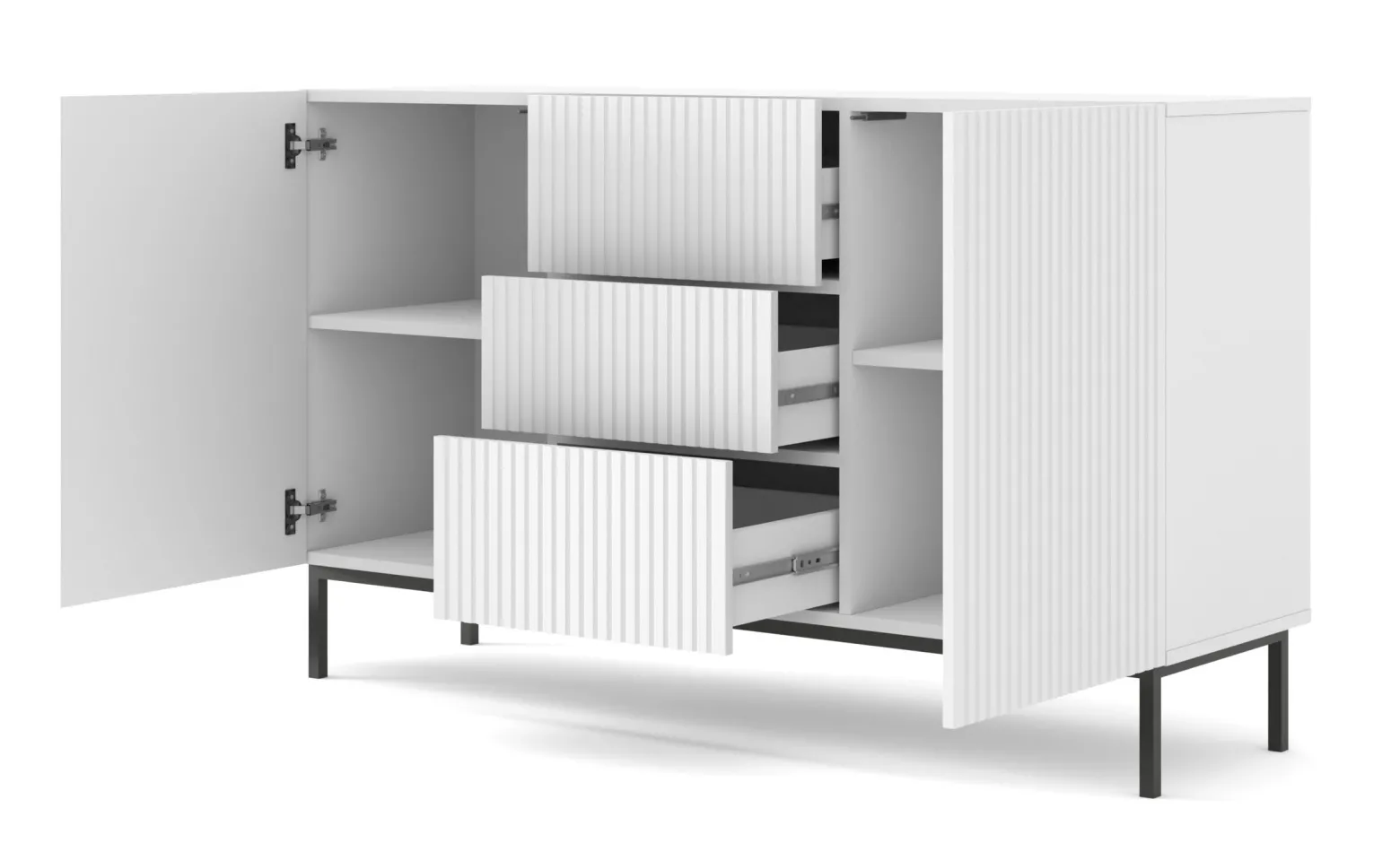 Ravenna B Komoda 150 2D3S frez MDF biały mat + RAMA CZARNA