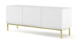 Ravenna C Szafka RTV 150 3D frez MDF biały połysk + RAMA ZŁOTA