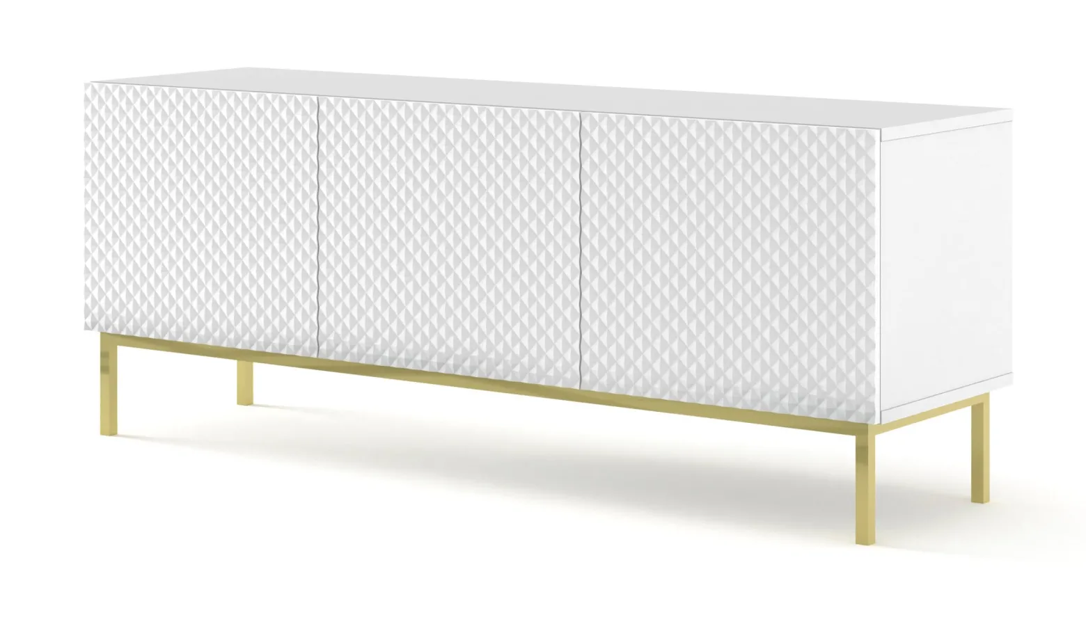 Ravenna C Szafka RTV 150 3D frez MDF biały połysk + RAMA ZŁOTA