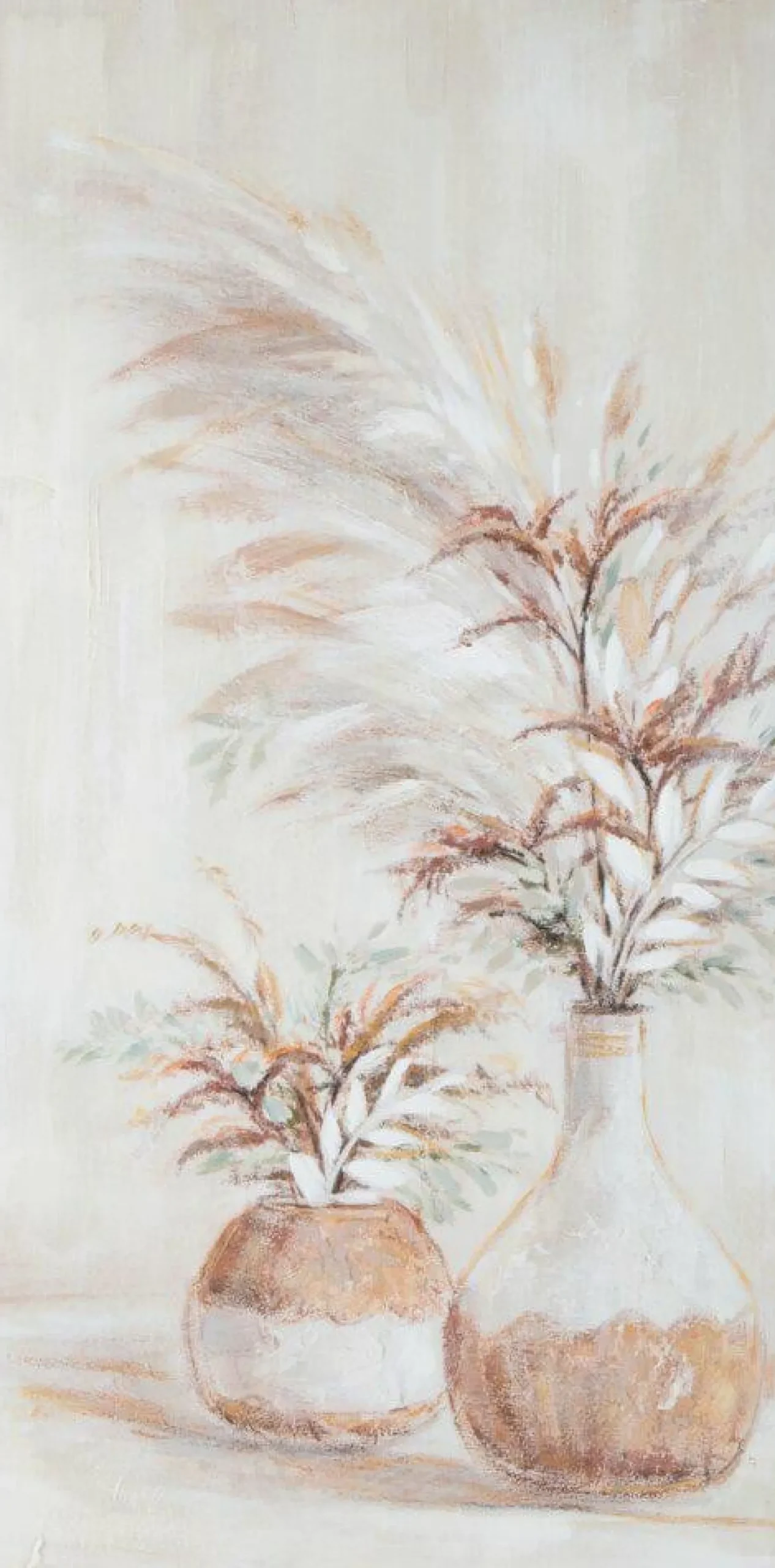 Ręcznie malowany obraz płótno 60x120 cm rośliny wazon