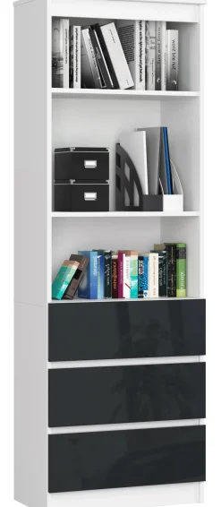 Regał Biurowy R 60 Cm Clp 3 Szuflady 2 Półki Biały / Grafit Połysk