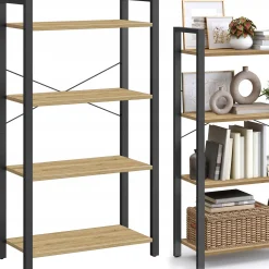 Regał na Książki Półka do Salonu Industrialny 4 Półki Loft Dąb Artisan
