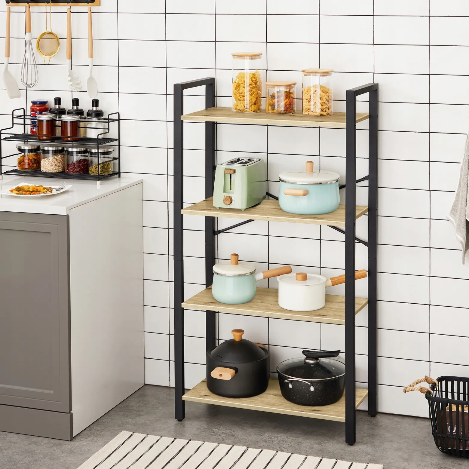 Regał na Książki Półka do Salonu Industrialny 4 Półki Loft Dąb Artisan