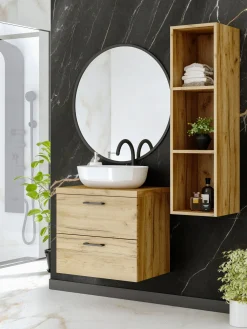 Regał łazienkowy wiszący LUNA 110 dąb craft złoty