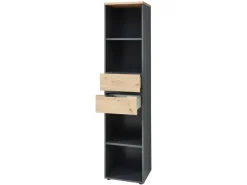 Regał Brego 45 cm z 2 szufladami i 2 półkami antracyt/dąb artisan