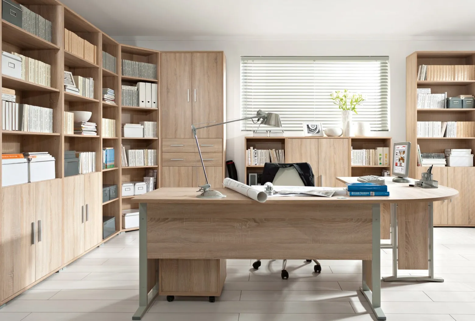 Regał Brw Office 79 cm z 2 drzwiami i 4 półkami dąb sonoma