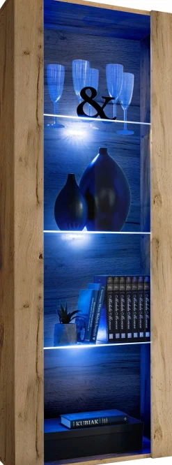 Regał do Salonu Przechowywania, Witryna Szklana Dąb Wotan z RGB