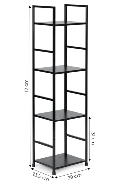 Regał drewniany nowoczesny metalowa rama LOFT 4 półki czarny