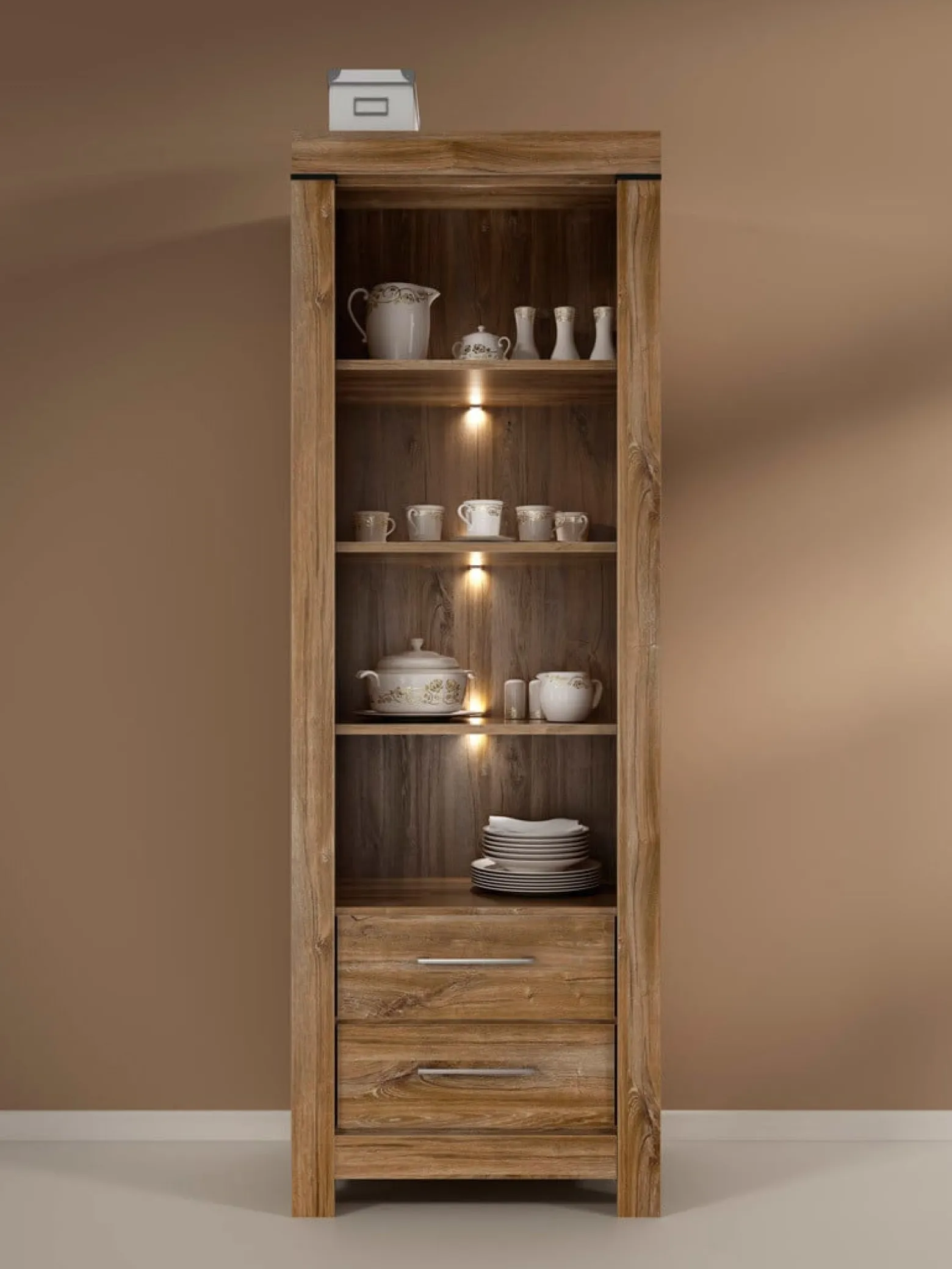 Regał Gent 68 cm z 2 szufladami i 4 półkami dąb stirling