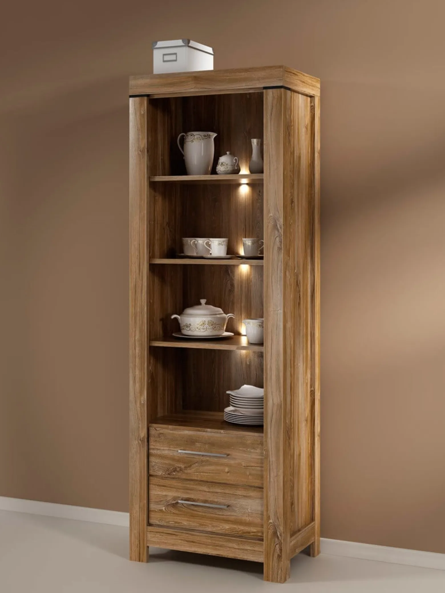 Regał Gent 68 cm z 2 szufladami i 4 półkami dąb stirling