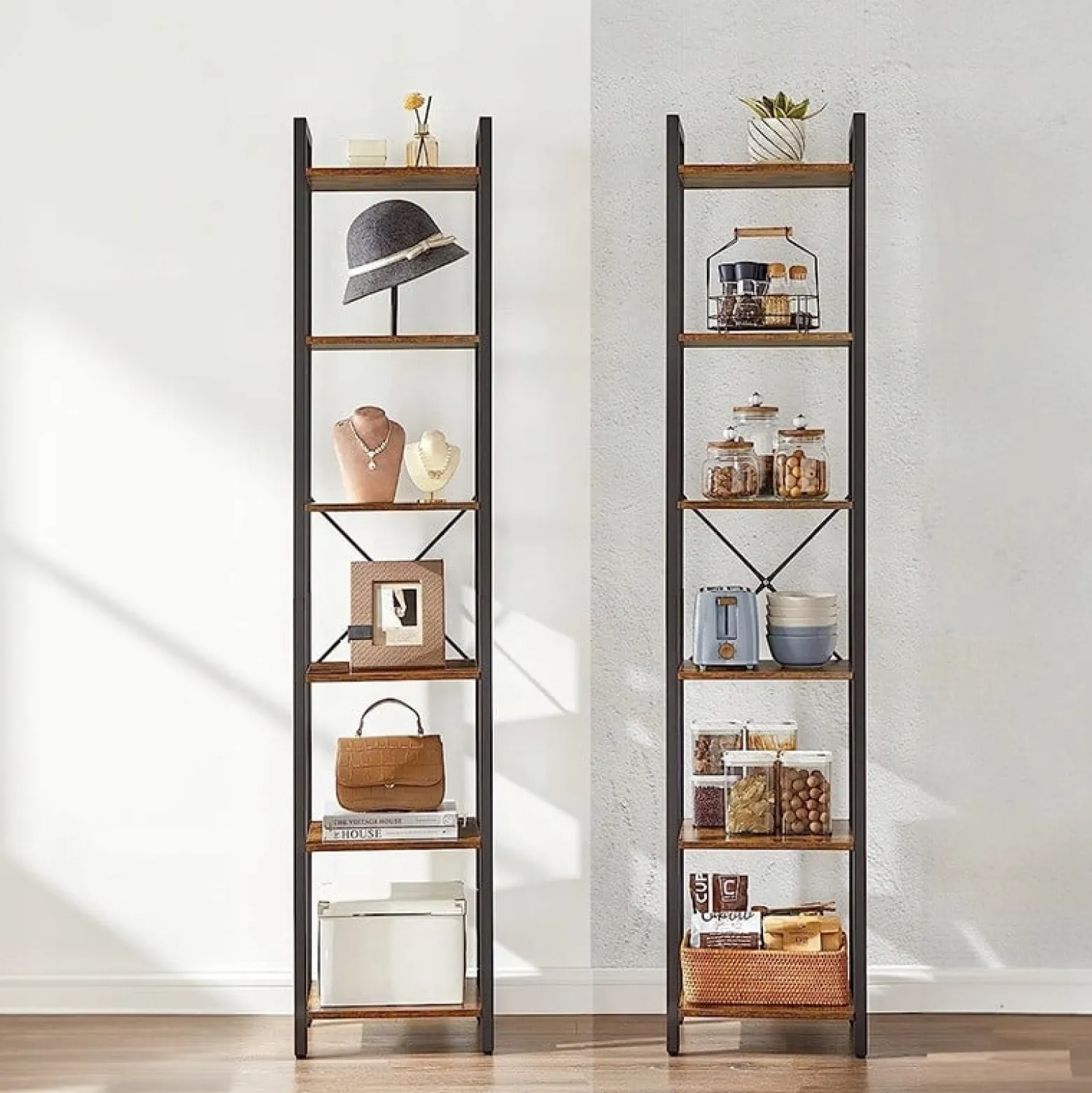 Regał industrialny na książki biblioteczka wąski wysoki loft słupek vintage