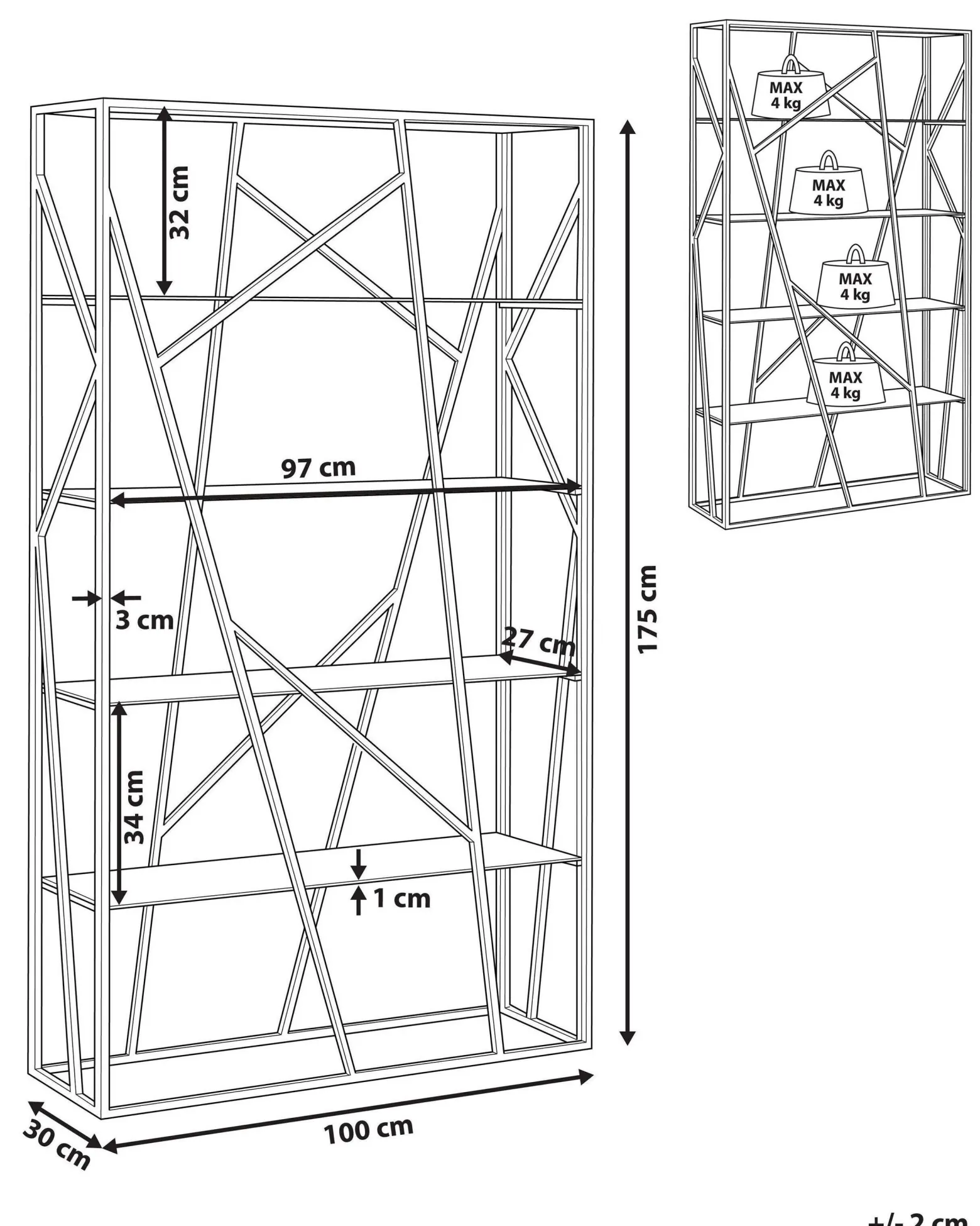 Regał książki 4 półki 32 cm srebrny