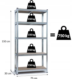 Regał magazynowy metalowy 150x75x30cm szafka półka