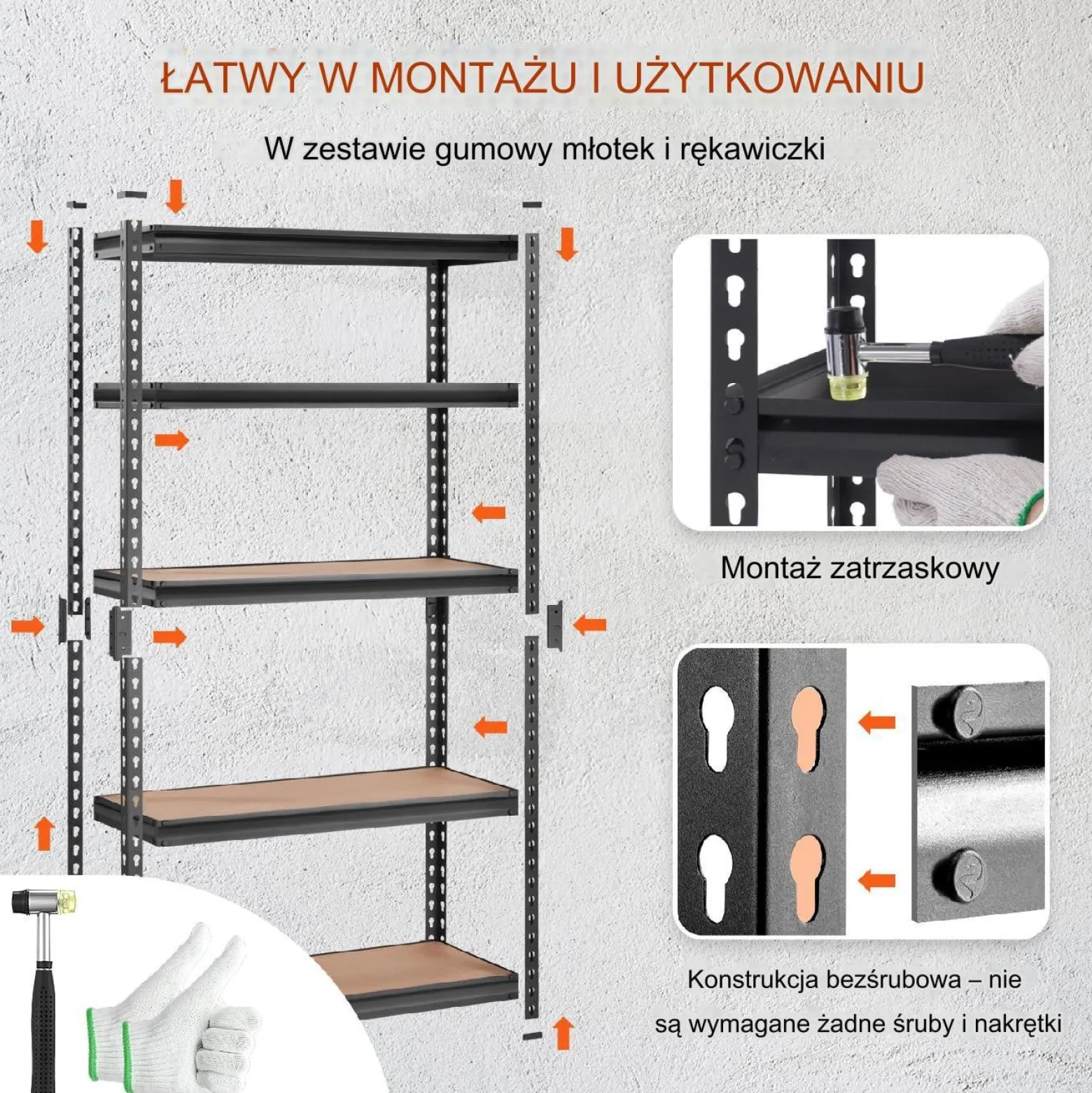 Regał magazynowy metalowy 75 x 30 x 152 cm max 181 kg na półkę