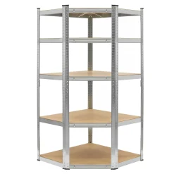 Regał magazynowy narożny metalowy srebrny 5 półek 2w1 180x90x90x40 cm